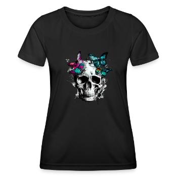 Vintage Skull mit Schmetterlingen Butterfly Skull - Frauen Funktions-T-Shirt - Schwarz - Vorne - AI Model Female 172 light (172cm)