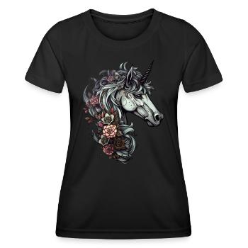 Goth Gothic Einhorn Mystisch Horror Blumen - Frauen Funktions-T-Shirt - Schwarz - Vorne - AI Model Female 172 light (172cm)