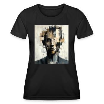 Abstraktes Gesicht - Abstrakter Kopf - Zerrisse - Frauen Funktions-T-Shirt - Schwarz - Vorne - AI Model Female 172 light (172cm)