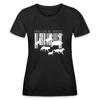 Strichcode Vegan Animals are not Poroducts - Frauen Funktions-T-Shirt - Schwarz - Vorne - AI Model Female 172 light (172cm)