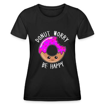 Donut Worry Be Happy - Süßes Donut Gesicht - Frauen Funktions-T-Shirt - Schwarz - Vorne - AI Model Female 172 light (172cm)