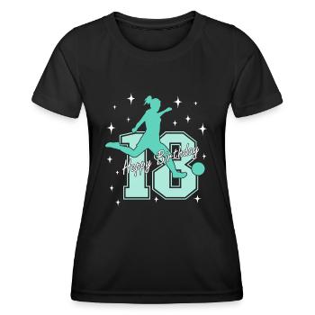 18. Geburtstag Fussball Fussballspielerin - Frauen Funktions-T-Shirt - Schwarz - Vorne - AI Model Female 172 light (172cm)