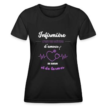 Infirmière c'est un métier d'amour - T-shirt sport Femme - noir - Devant - AI Model Female 172 light (172cm)