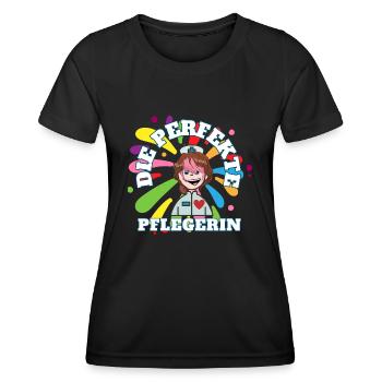Altenpflege, fröhliche Pflegerin, bunt, Senioren - Frauen Funktions-T-Shirt - Schwarz - Vorne - AI Model Female 172 light (172cm)