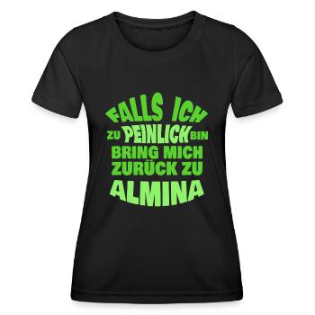 Enterrement de vie de garçon Almina - T-shirt sport Femme - noir - Devant - AI Model Female 172 light (172cm)