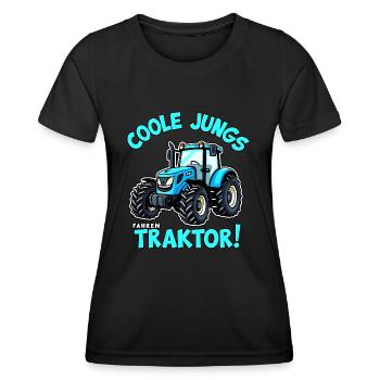 Coole Jungs fahren Traktor Trecker Junge - Frauen Funktions-T-Shirt - Schwarz - Vorne - AI Model Female 172 light (172cm)