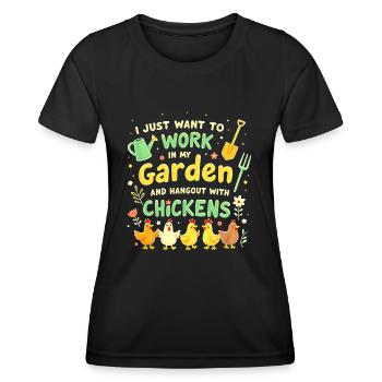 T Shirt Garden Chickens - Women's Functional T-Shirt - black - Front - AI Model Female 172 light (172cm)