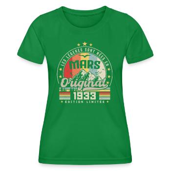 Vintage March 1933 91 Year Anniversary Gift - Women's Functional T-Shirt - kelly green - Front - AI Model Female 172 dark (172cm)