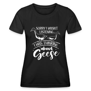 Réflexions sur les oies, les oiseaux, - T-shirt sport Femme - noir - Devant - AI Model Female 172 light (172cm)