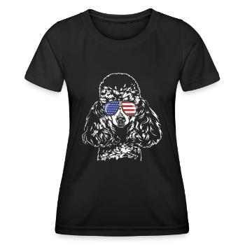 Miniature Poodle Poodle America Flag Dogs Wilsigns - Women's Functional T-Shirt - black - Front - AI Model Female 172 light (172cm)