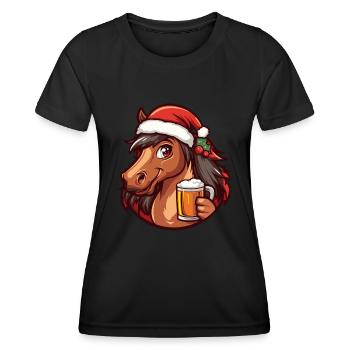 Cheval Noël Bière Drôle - T-shirt sport Femme - noir - Devant - AI Model Female 172 light (172cm)