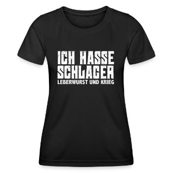 Ich hasse Schlager Leberwurst und Krieg witzig - Frauen Funktions-T-Shirt - Schwarz - Vorne - AI Model Female 172 light (172cm)