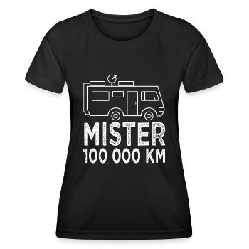 Camping Monsieur 100 000 km cadeau camping car - T-shirt sport Femme - noir - Devant - AI Model Female 172 light (172cm)
