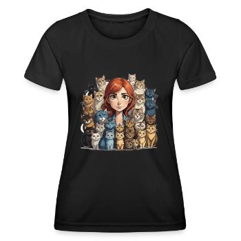 Katzenfrau - Frauen Funktions-T-Shirt - Schwarz - Vorne - AI Model Female 172 light (172cm)