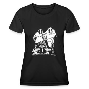Winter sports enthusiasts and bobsleigh riders two-man bobsleigh in the ice channel - Women's Functional T-Shirt - black - Front - AI Model Female 172 light (172cm)