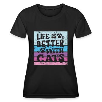 MIEUX VIVRE AVEC LES CHATS PUSSY MIEZ DICTONS MOTIFS - T-shirt sport Femme - noir - Devant - AI Model Female 172 light (172cm)