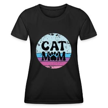 MAMAN MAMAN MAMAN CHATS PUSSY MEOW SHIRT DISANT MOTIF - T-shirt sport Femme - noir - Devant - AI Model Female 172 light (172cm)