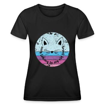 NE PARLEZ QU’AVEC MON CHAT DRÔLE DE BLAGUE DISANT MOTIF - T-shirt sport Femme - noir - Devant - AI Model Female 172 light (172cm)