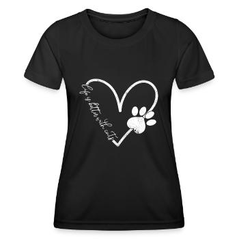 MIEUX VIVRE AVEC LES CHATS PUSSY MIEZ DICTONS MOTIFS - T-shirt sport Femme - noir - Devant - AI Model Female 172 light (172cm)