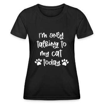 JE NE PARLE QU’À MON CHAT MIAULEMENT EN DISANT MOTIF - T-shirt sport Femme - noir - Devant - AI Model Female 172 light (172cm)