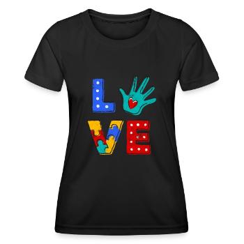 AUTISME ENFANT ASPERGER AUTIST LOVE DICTONS MOTIFS - T-shirt sport Femme - noir - Devant - AI Model Female 172 light (172cm)