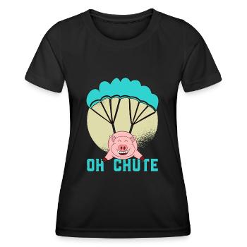 Schwein Ferkelchen mag Fallschirm fliegen - Frauen Funktions-T-Shirt - Schwarz - Vorne - AI Model Female 172 light (172cm)
