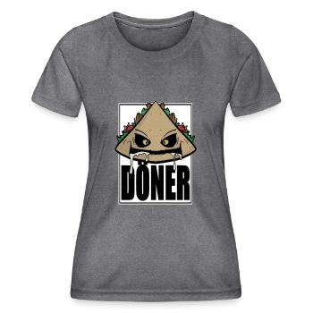 Funny Comic Kebab Kebab Fast Food Snack Fun - Women's Functional T-Shirt - dark melange  - Front - AI Model Female 172 light (172cm)