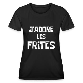 T-shirt Humour j'adore les frites - T-shirt sport Femme - noir - Devant - AI Model Female 172 light (172cm)