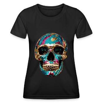 Tête de mort, métallique, paillettes, rivets, or, argent - T-shirt sport Femme - noir - Devant - AI Model Female 172 light (172cm)