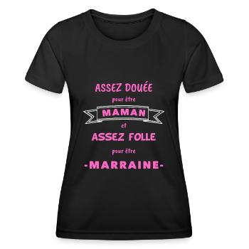 Maman marraine folle humour - T-shirt sport Femme - noir - Devant - AI Model Female 172 light (172cm)
