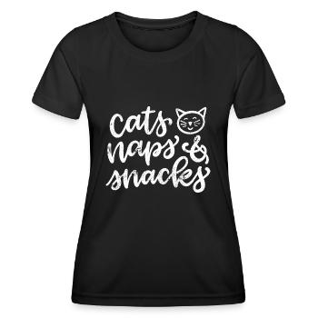 CATS NAP SLEEPING SNACKS SWEET SAYING MOTIF - Women's Functional T-Shirt - black - Front - AI Model Female 172 light (172cm)