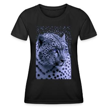 Schneeleopard Blaue Augen - Frauen Funktions-T-Shirt - Schwarz - Vorne - AI Model Female 172 light (172cm)