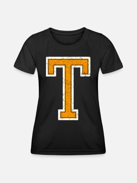 T - Buchstabe / College Style - Frauen Funktions-T-Shirt - Schwarz
