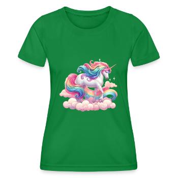 Bunter Einhorn mit Regenbogen und rosa Wolke - Frauen Funktions-T-Shirt - Kelly Green - Vorne - AI Model Female 172 dark (172cm)