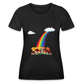 mushroom picking autumn rainbow mushroom picker - Women's Functional T-Shirt - black - Front - AI Model Female 172 light (172cm)