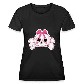 TOTENKOPF PINK ROCK ROLL PINUP 50s MOTIVE GESCHENK - Frauen Funktions-T-Shirt - Schwarz - Vorne - AI Model Female 172 light (172cm)