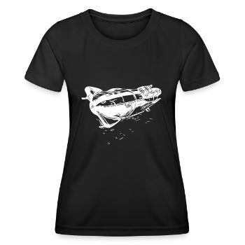 Winter sports enthusiasts and bobsledders Four-man bobsleigh in the ice channel - Women's Functional T-Shirt - black - Front - AI Model Female 172 light (172cm)