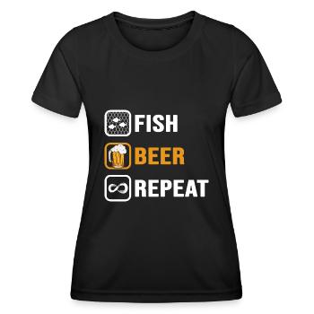 Angler angelt Angelcamp "Angelschein und Bier" - Frauen Funktions-T-Shirt - Schwarz - Vorne - AI Model Female 172 light (172cm)