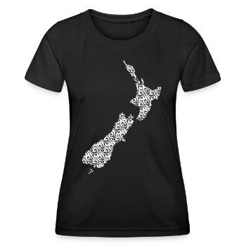 Neuseeland Karte Maori - Frauen Funktions-T-Shirt - Schwarz - Vorne - AI Model Female 172 light (172cm)