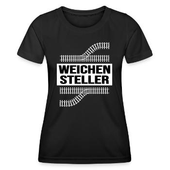 Eisenbahn "Weichensteller" Lok Modeleisenbahn - Frauen Funktions-T-Shirt - Schwarz - Vorne - AI Model Female 172 light (172cm)