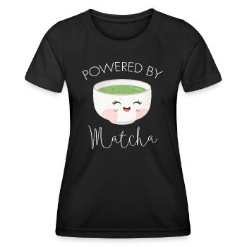 Powered By Matcha Grüner Tee Kawaii Illustration - Frauen Funktions-T-Shirt - Schwarz - Vorne - AI Model Female 172 light (172cm)