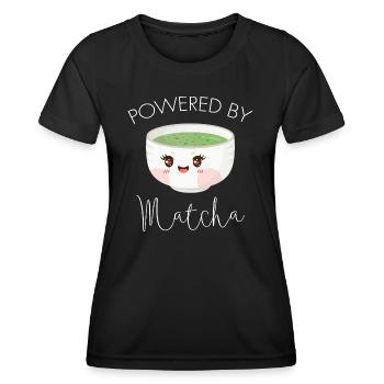 Powered By Matcha Grüner Tee Kawaii Illustration - Frauen Funktions-T-Shirt - Schwarz - Vorne - AI Model Female 172 light (172cm)