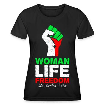 Liberté de vie de la femme | Poing avec drapeau iranien - T-shirt sport Femme - noir - Devant - AI Model Female 172 light (172cm)
