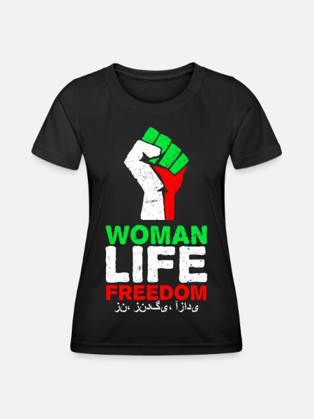 Liberté de vie de la femme | Poing avec drapeau iranien - T-shirt sport Femme - noir
