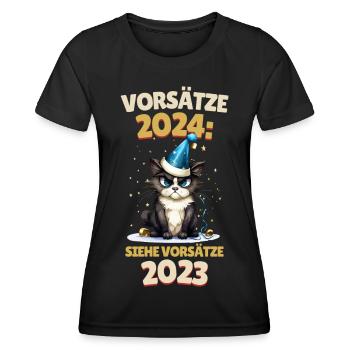 New Year's Resolutions 2024 Cat See 2023 Funny - Women's Functional T-Shirt - black - Front - AI Model Female 172 light (172cm)