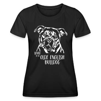 Loved by an Olde English Bulldog OEB Hundespruch - Frauen Funktions-T-Shirt - Schwarz - Vorne - AI Model Female 172 light (172cm)