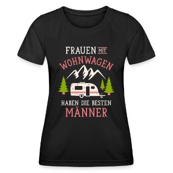 Camping Frauen Wohnwagen Camper Campingplatz - Frauen Funktions-T-Shirt - Schwarz - Vorne - AI Model Female 172 light (172cm)