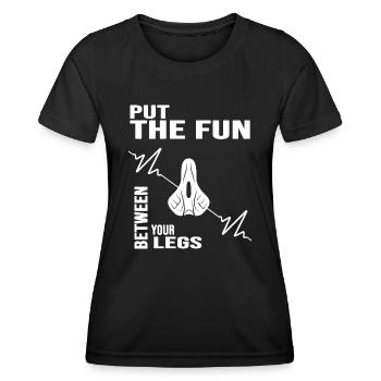Fahrrad Fahrradkette "bikefun" Fahrradsattel - Frauen Funktions-T-Shirt - Schwarz - Vorne - AI Model Female 172 light (172cm)