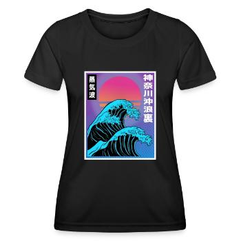 Vaporwave Aesthetic Big Wave Japan Style Art - Women's Functional T-Shirt - black - Front - AI Model Female 172 light (172cm)