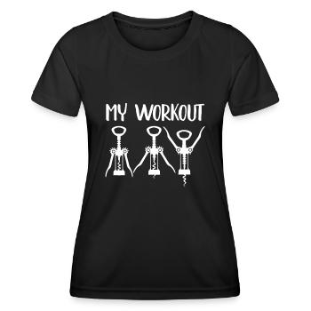 Ma séance d'entraînement fitness vin yoga femmes disant drôle - T-shirt sport Femme - noir - Devant - AI Model Female 172 light (172cm)